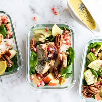 Chicken Spinach Salad with Avocado, Pomegranate, and Pecans