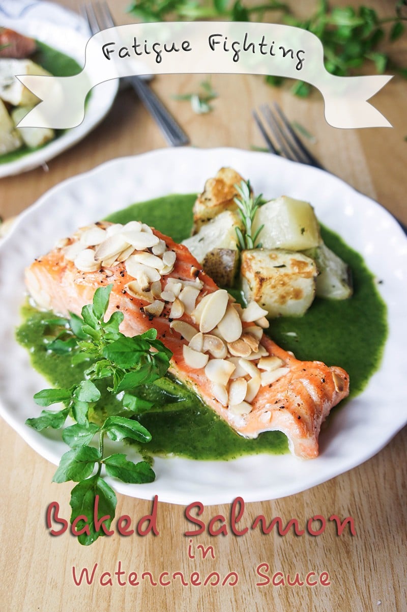 Fatigue Fighting Baked Salmon in Watercress Sauce