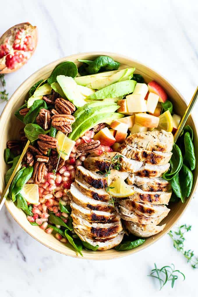 Chicken Spinach Salad with Avocado, Pomegranate, and Pecans - Sunkissed ...