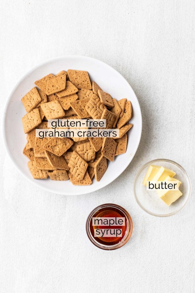 The ingredients needed for a gluten-free graham cracker crust.