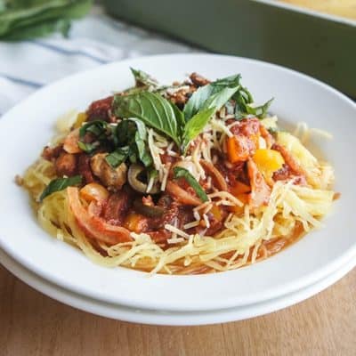 Crockpot Chicken Sausage Spaghetti Sauce {Paleo, Low Carb}