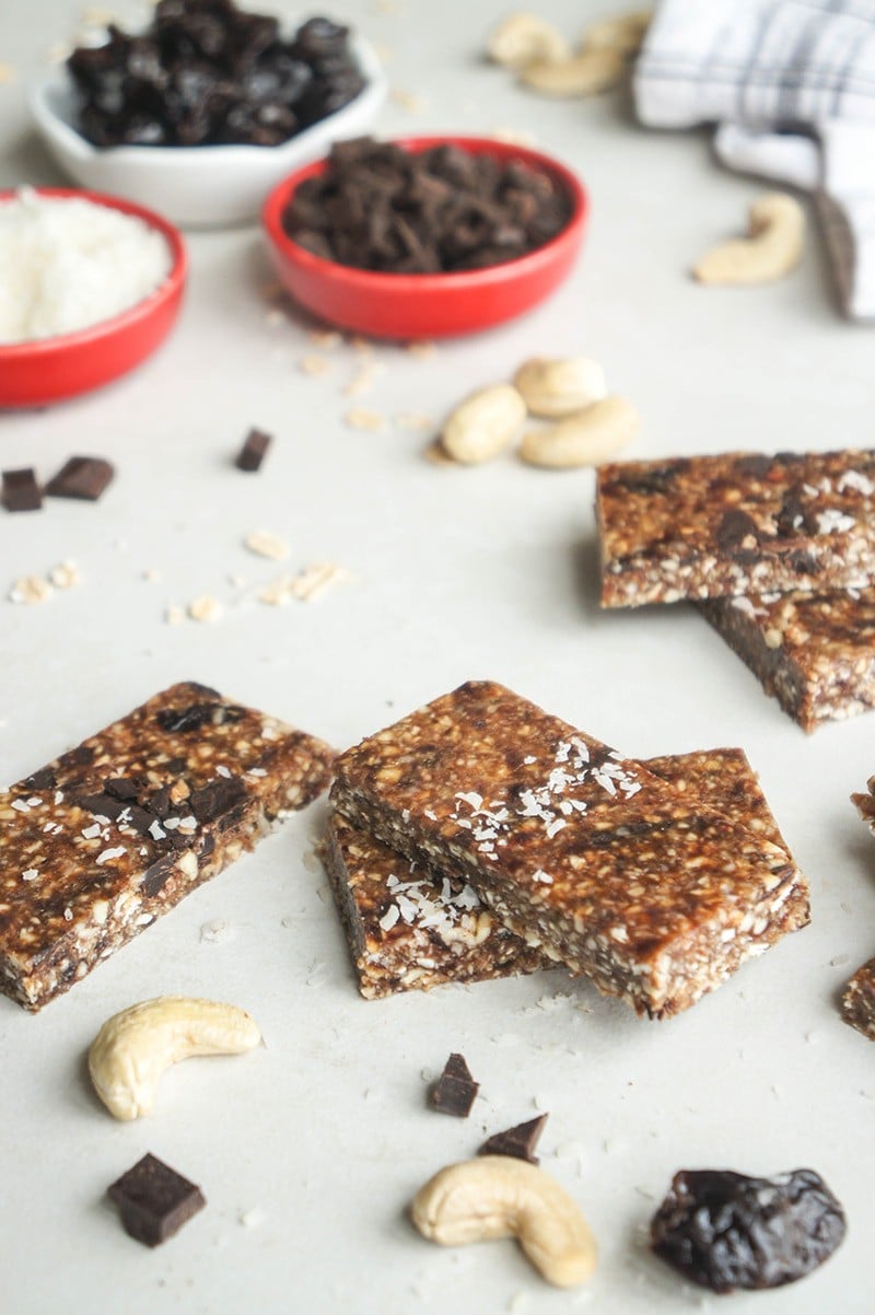 No-Bake Dark Chocolate Cherry Coconut Energy Bars - Sunkissed Kitchen