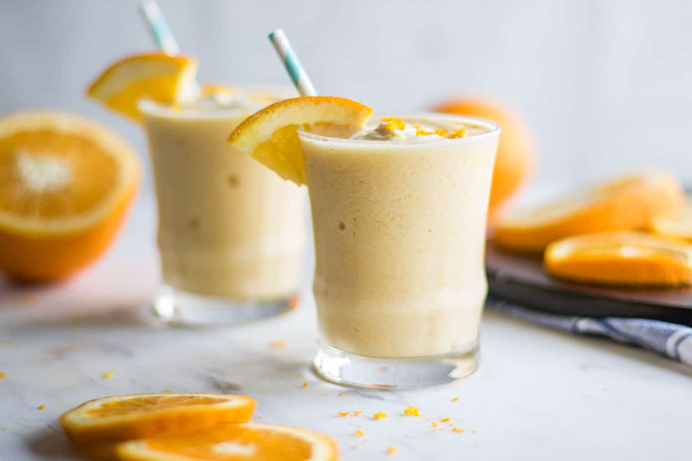How to make a smoothie with milk ice and fruit Healthy Orange Julius Smoothie Sunkissed Kitchen