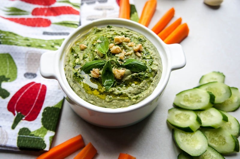 Basil Pesto White Bean Hummus (Recipe Redux)