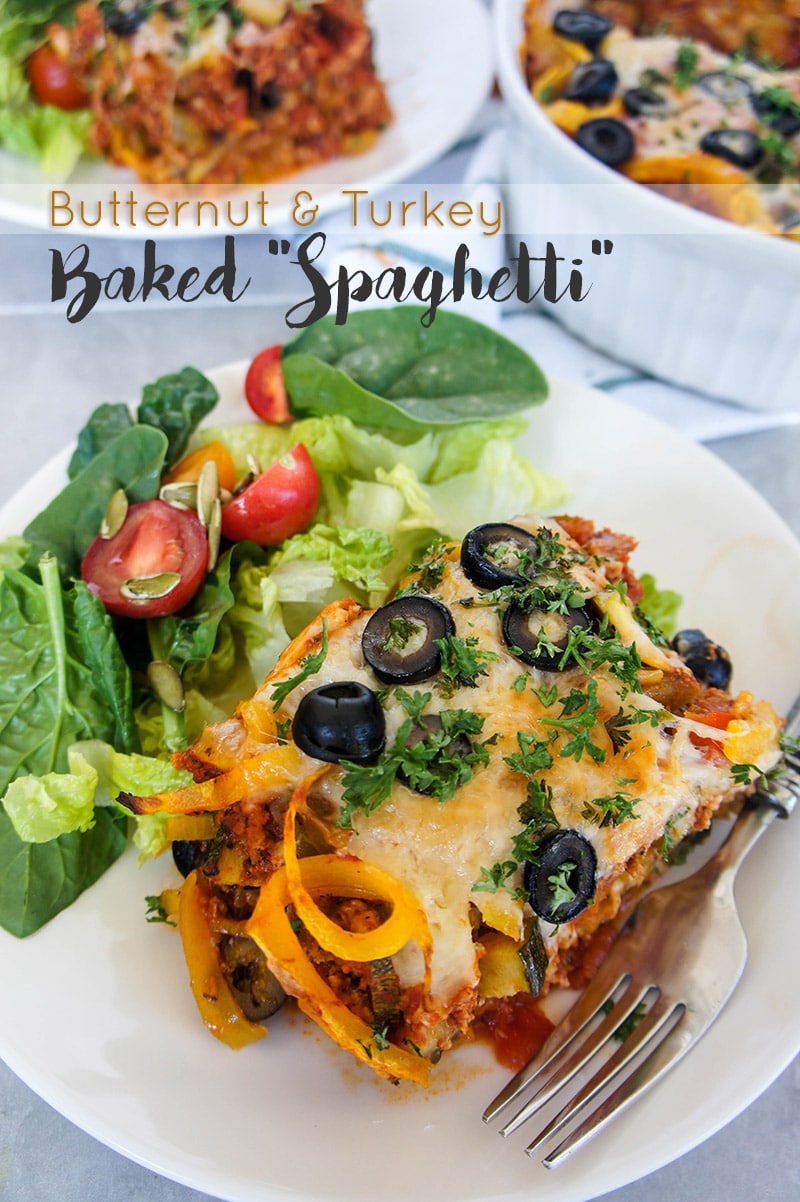 Butternut and Turkey Baked "Spaghetti" / This warming and healthy fall meal calls for spiralized butternut squash instead of noodles!