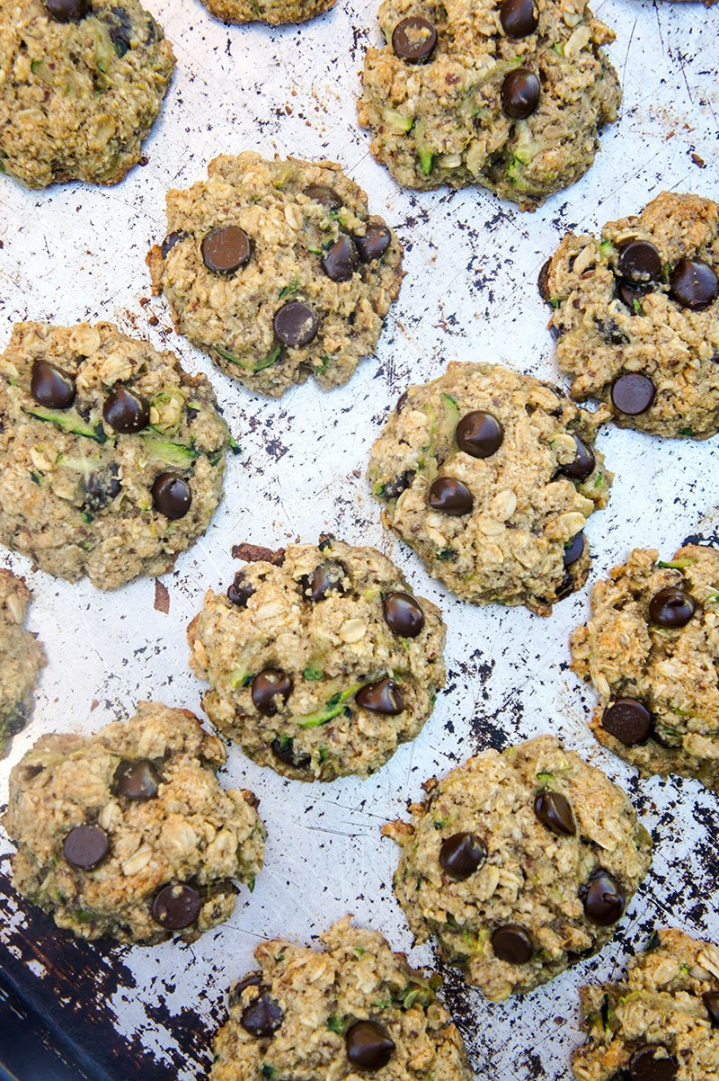 Zucchini Chocolate Chip Cookies / These gluten-free, low-sugar cookies are the perfect after school snack. Kid approved!