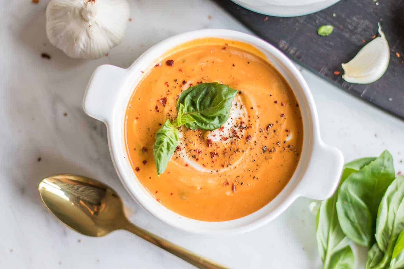 Vegan Creamy Tomato Basil Soup Whole30 Gluten Free Sunkissed Kitchen