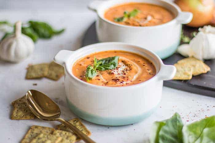 Vegan Creamy Tomato Basil Soup (Whole30, Gluten Free)