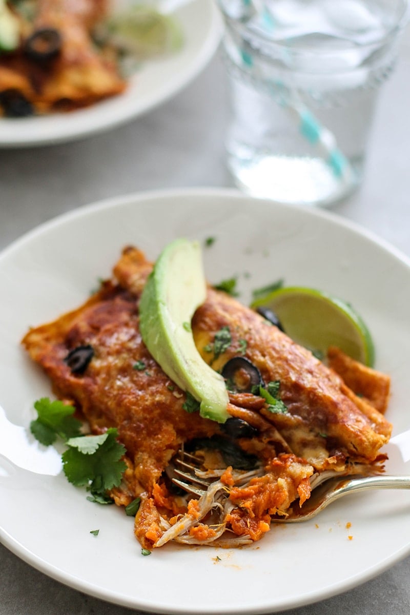 Leftover Turkey Sweet Potato Enchiladas - Sunkissed Kitchen