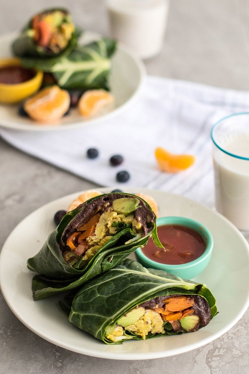 Black Bean Butternut Breakfast Burrito Collard Wraps - Sunkissed Kitchen