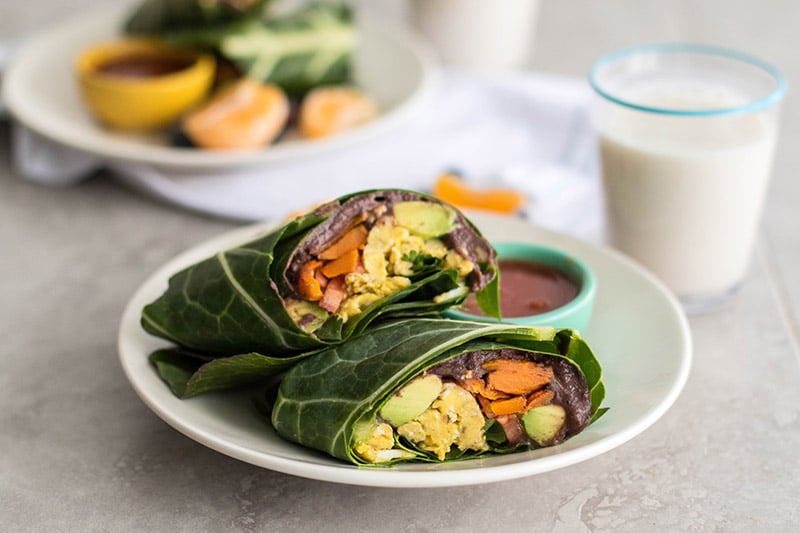 Breakfast Burrito Collard Green Wraps