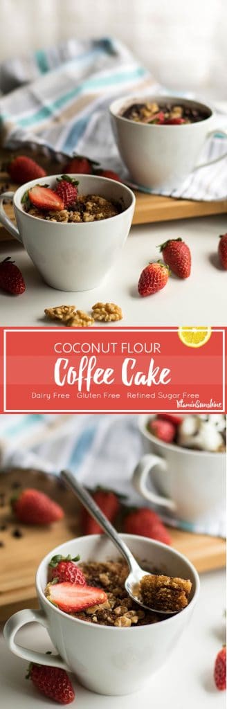 Coconut Flour Mug Cakes / Coffee cake in 2 minutes? Yes please! This gluten free, coconut flour mug cake is delicious and easy.