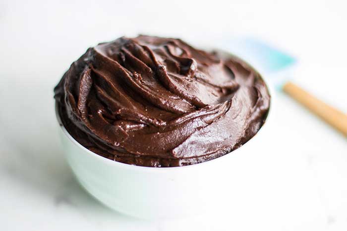 This healthy chocolate frosting is glossy and creamy and made from sweet potatoes.