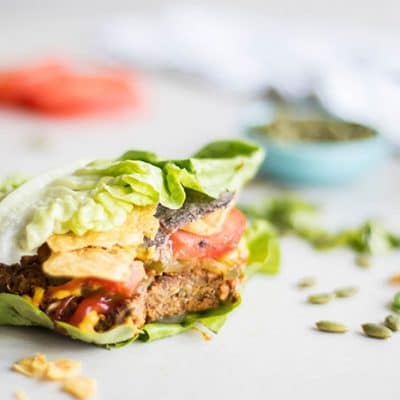 Homemade Veggie Burgers with pumpkin seeds.