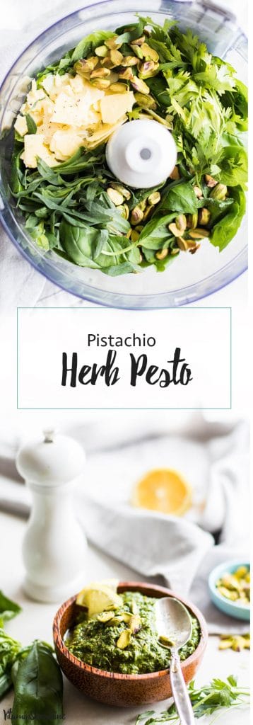 Pistachio Herb Pesto / Summer is all about bright herb flavors, and this pistachio pesto makes the best topping for pastas, salads, and vegetables.