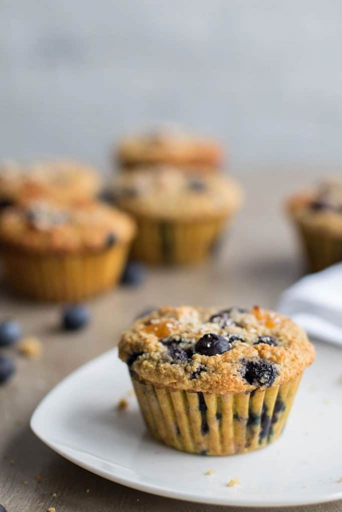 Blueberry Apricot Oat Bran Muffins / These protein and fiber rich muffins are so soft and moist. I packed mine with blueberries and apricots, but so many variations could be made!