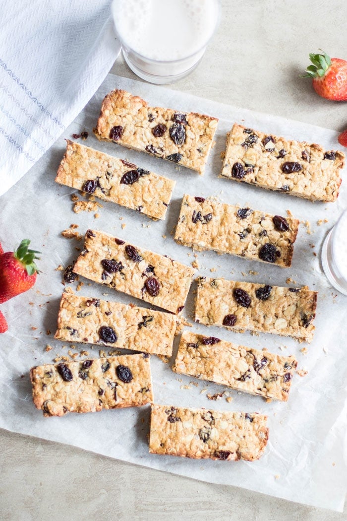 Oatmeal Raisin Cookie Protein Bars / The perfect on-the-go snack or breakfast. Healthy ingredients, fast to make!