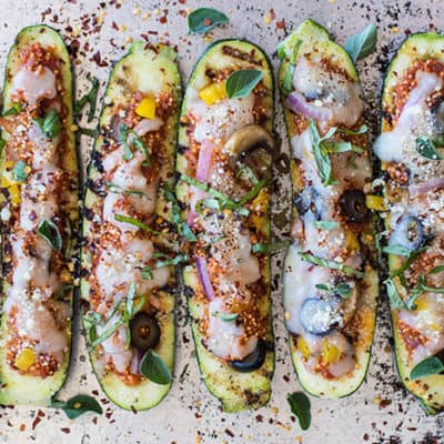 Grilled Quinoa Pizza Zucchini Boats (Summer Grilling Series)