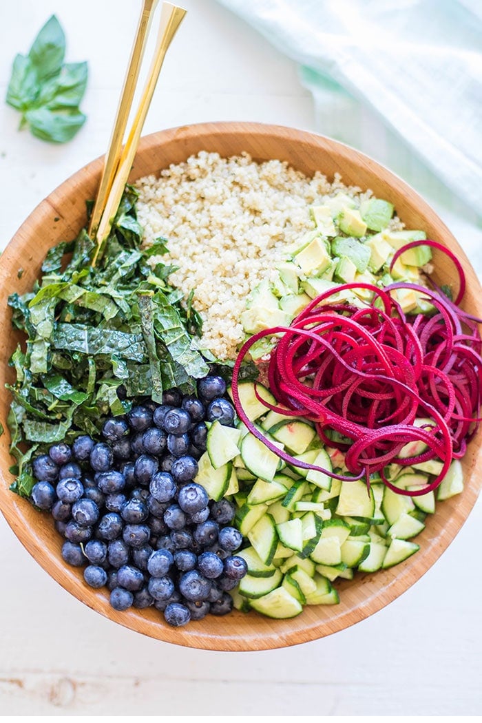 Kale Salad with Blueberries and Quinoa - Sunkissed Kitchen