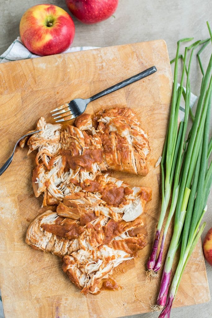 Apple BBQ Chicken Sandwich / This delicious sandwich is made with a low sugar apple BBQ sauce, and topped with a tangy apple slaw.