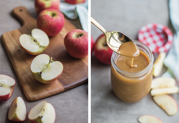 Apple Cake / This gluten free coffee cake is packed with apples and cinnamon, and topped with a delicious salted caramel sauce.