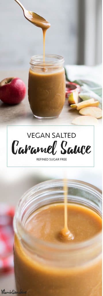 Vegan Salted Caramel Sauce / This dairy free and refined sugar free caramel sauce takes about 5 minutes to make!