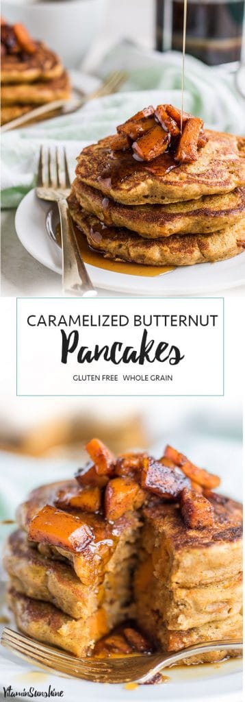 Caramelized Butternut Squash Pancakes / These gluten free pancakes are a great vegetable breakfast. Fall pancakes healthy pancakes