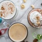 Trio of Healthy Holiday Drinks / Hazelnut Hot Cocoa, Vegan Eggnog, and a Pecan Toffee Latte, all made with fresh nut milks!