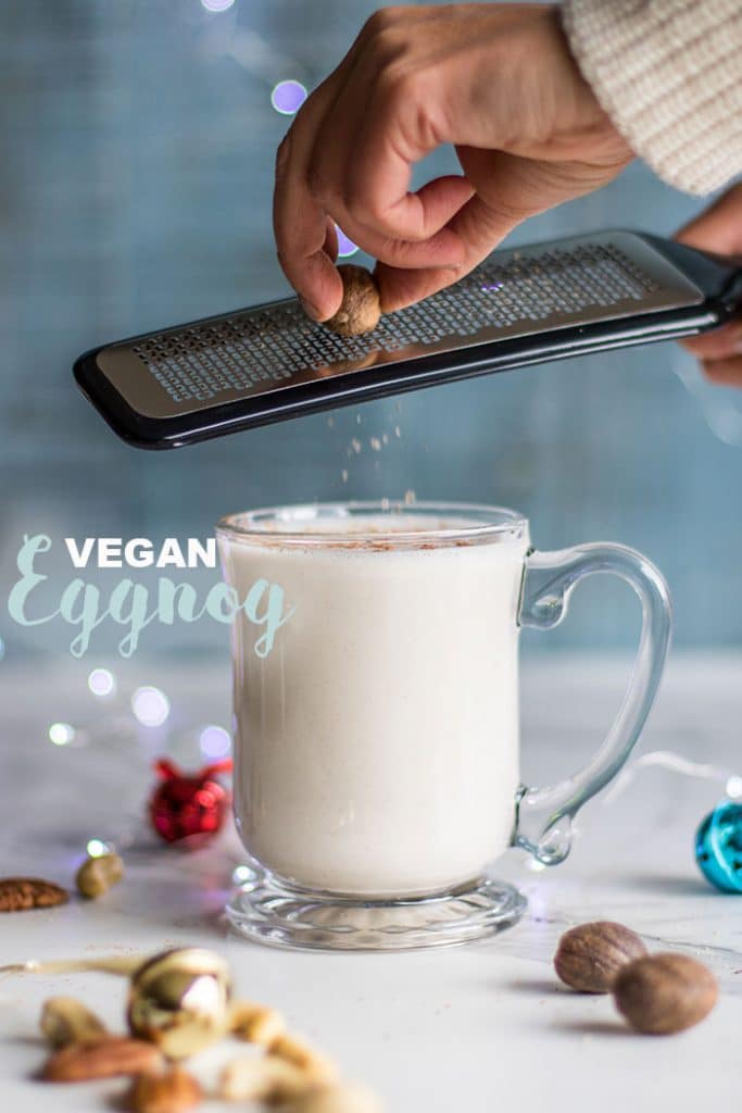 Vegan Eggnog / Hazelnut Hot Cocoa, Vegan Eggnog, and a Pecan Toffee Latte, all made with fresh nut milks!