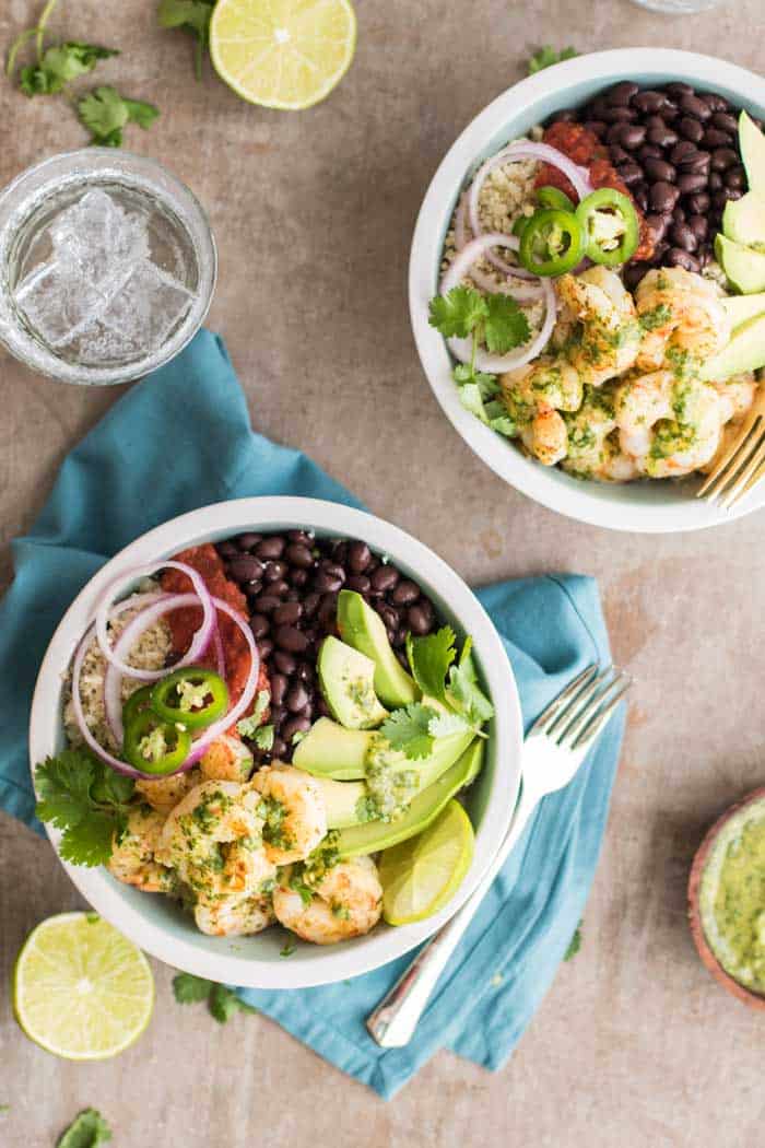 Healthy Cilantro Lime Shrimp Burrito Bowls - Sunkissed Kitchen