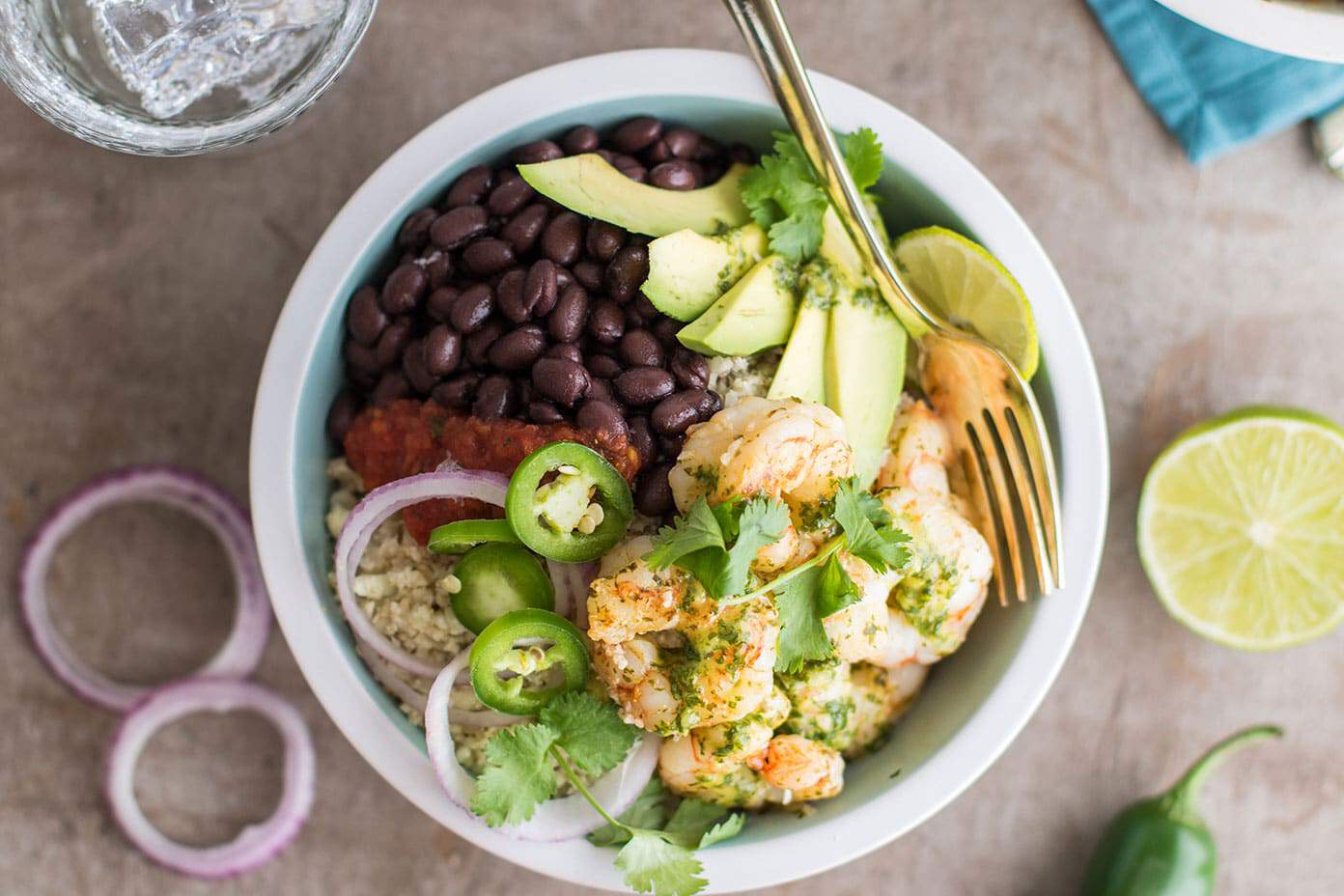 Healthy Cilantro Lime Shrimp Burrito Bowls - Sunkissed Kitchen
