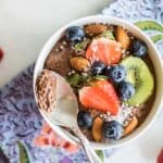 A close up view of chocolate chia pudding.