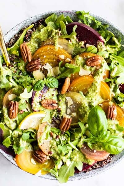 Cold Beet Salad with Pecan Arugula Pesto - Sunkissed Kitchen