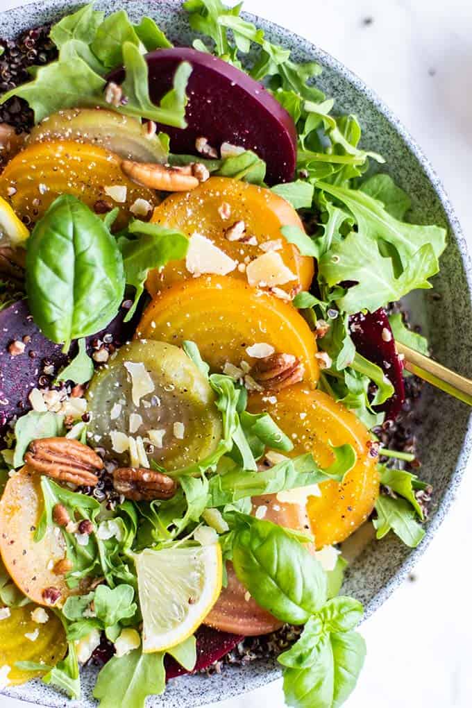 Cold Beet Salad with Pecan Arugula Pesto - Sunkissed Kitchen