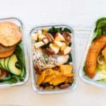 3 meal prep boxes with 3 different whole30 lunch ideas.