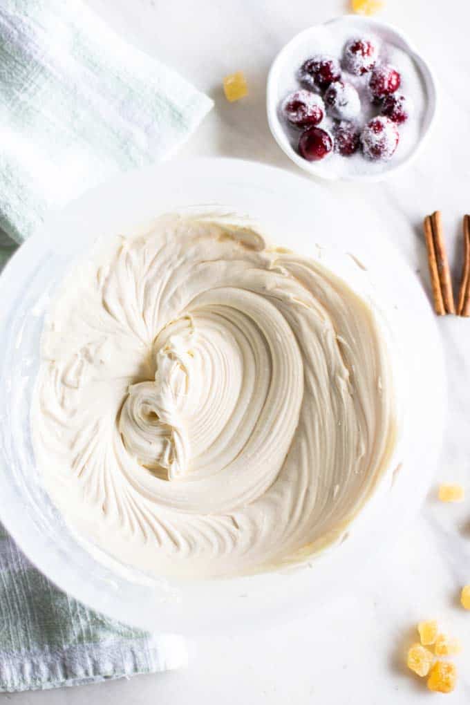 Whipped cream cheese icing lightly sweetened with honey.