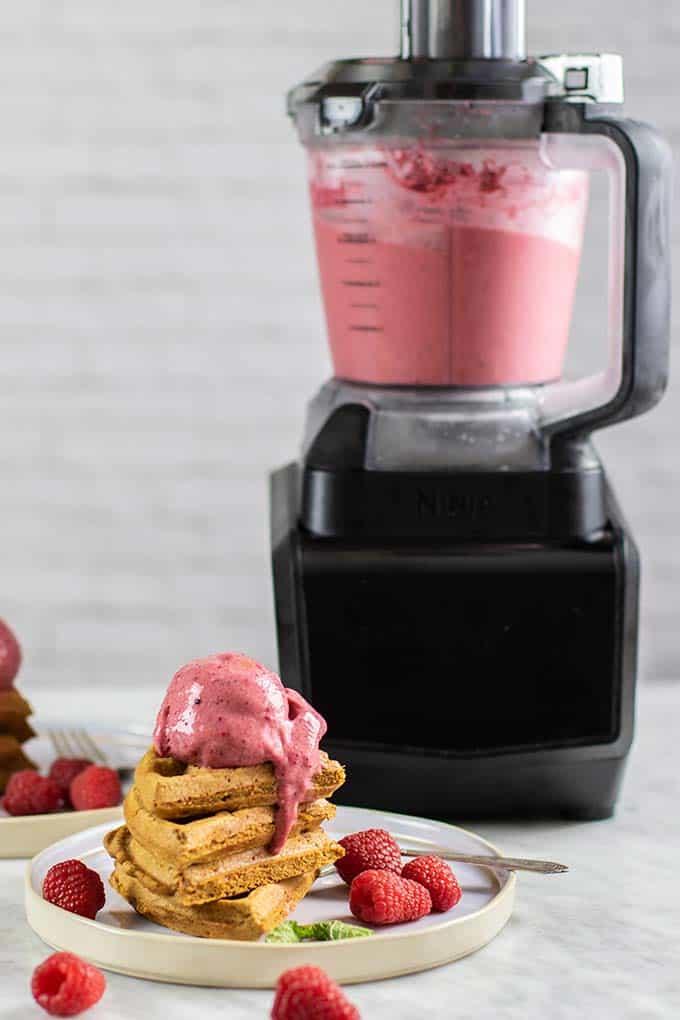 Dairy free fruit and veggie based ice cream made in a food processor.