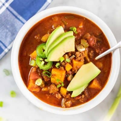 A steamy bowl of whole30 chili.