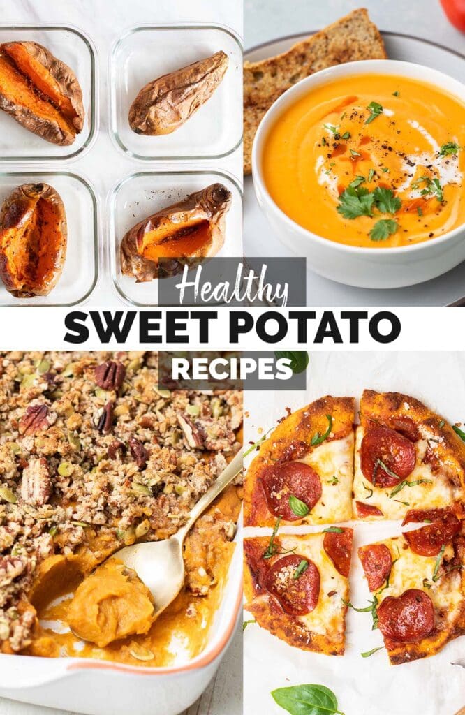 A collage of sweet potato recipe photos.