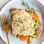 A slice of Whole30 Shepherds Pie shown on a plate.