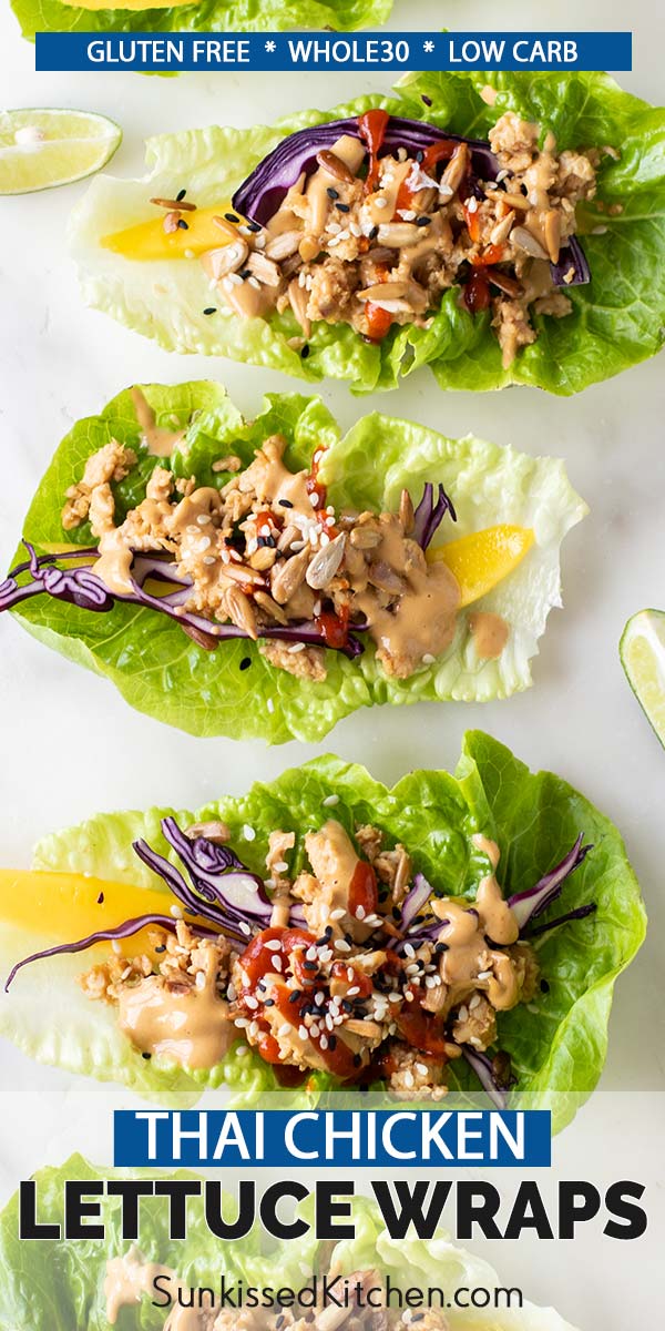 Thai Chicken Lettuce Wraps (Whole30) - Sunkissed Kitchen