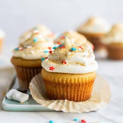 Gluten Free Vanilla Cupcakes with S’mores Filling