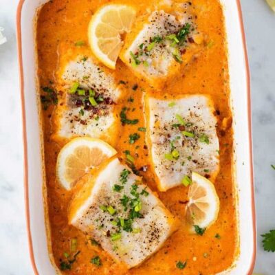 Baked Cod in Roasted Red Pepper Sauce (Whole30 Recipe)