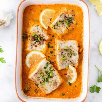 Baked Cod in Roasted Red Pepper Sauce