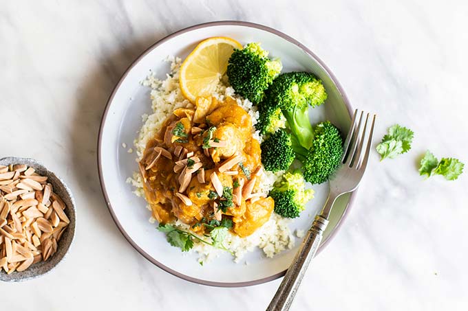 Meal Prep Moroccan Chicken Bowls - Garnished Plate