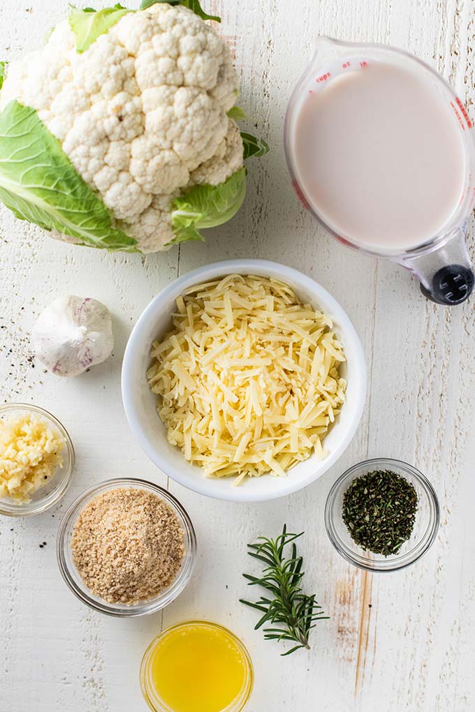 The ingredients in cauliflower cheese prepared and ready to be combined.