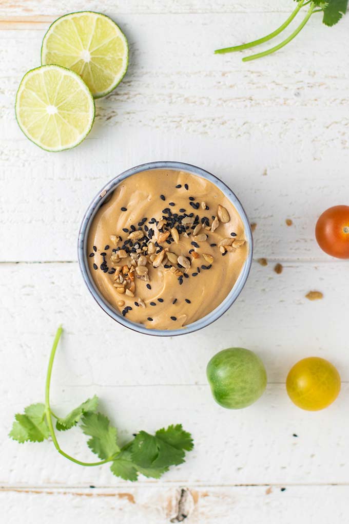 A creamy sunflower butter Thai style dipping sauce.