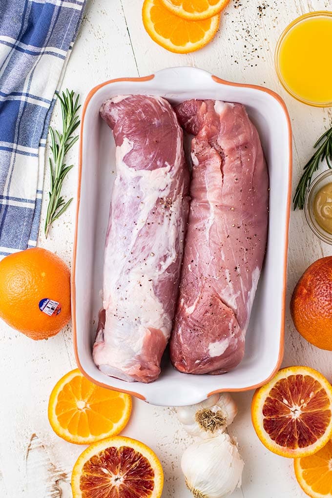 The ingredients to make a citrus marinated pork tenderloin.