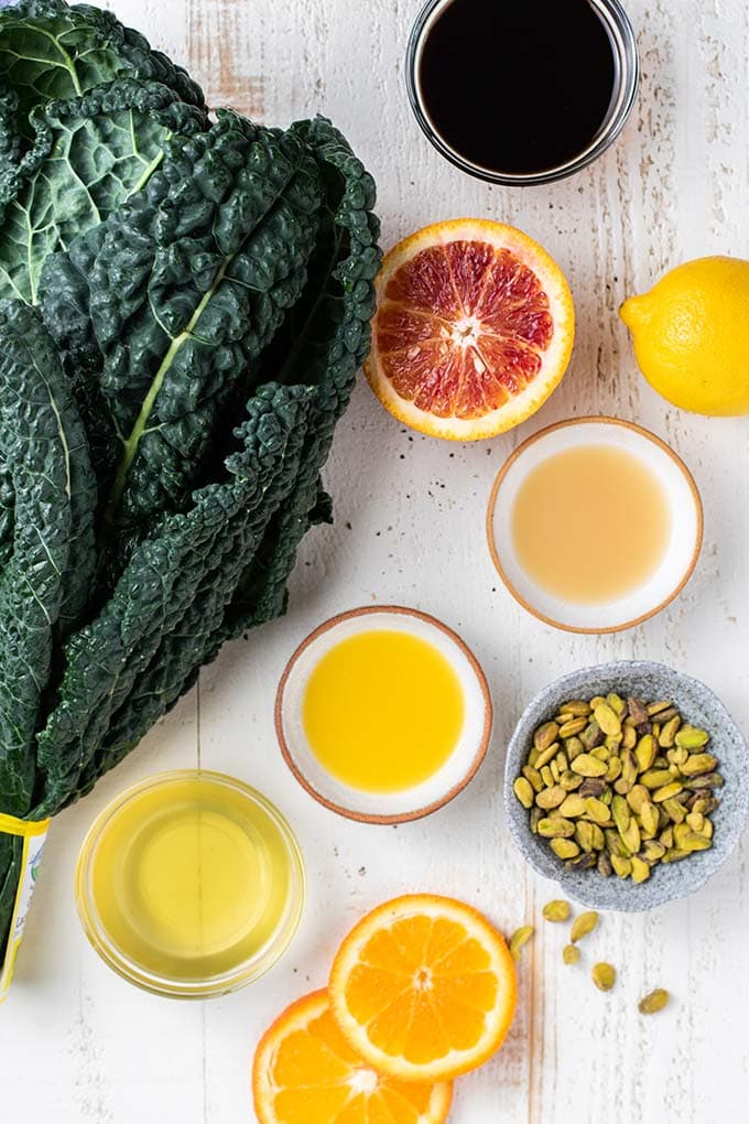 The ingredients for a citrus dressing used on this salad.