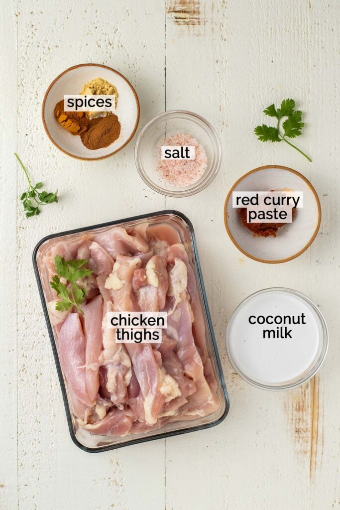 The ingredients for chicken satay marinade prepared for the recipe.
